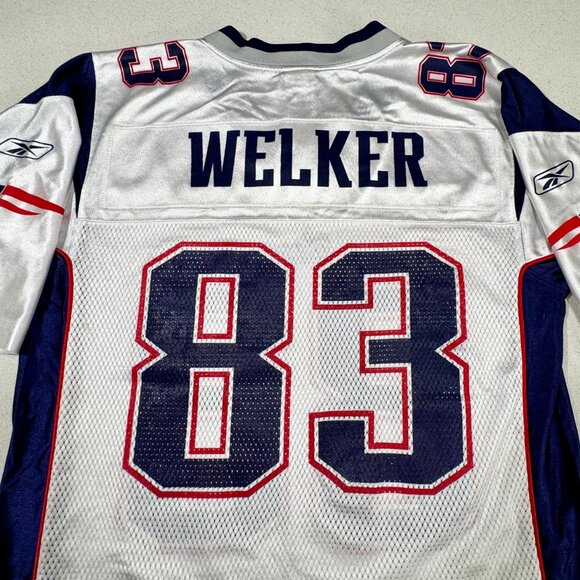 REEBOK NFL NEW ENGLAND WES WELKER #83 WHITE FOOTBALL JERSEY - Picture 4 of 8